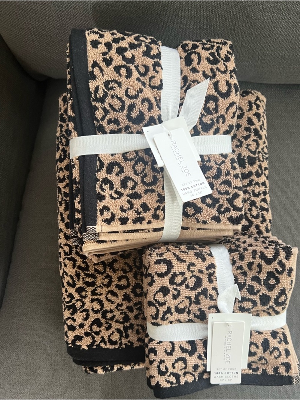 8pc Rachel Zoe Leopard Cheetah Animal Print Bath Hand Washcloth Towel Set NEW